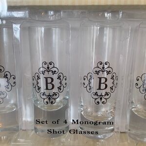 New Monogram “B” Glass Shot Glasses. Set of Four